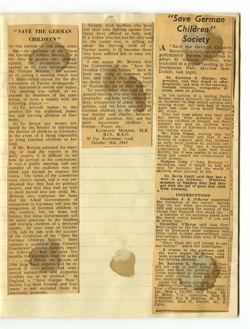 Irish Times cutting of letter to the editor dated 18 October 1945